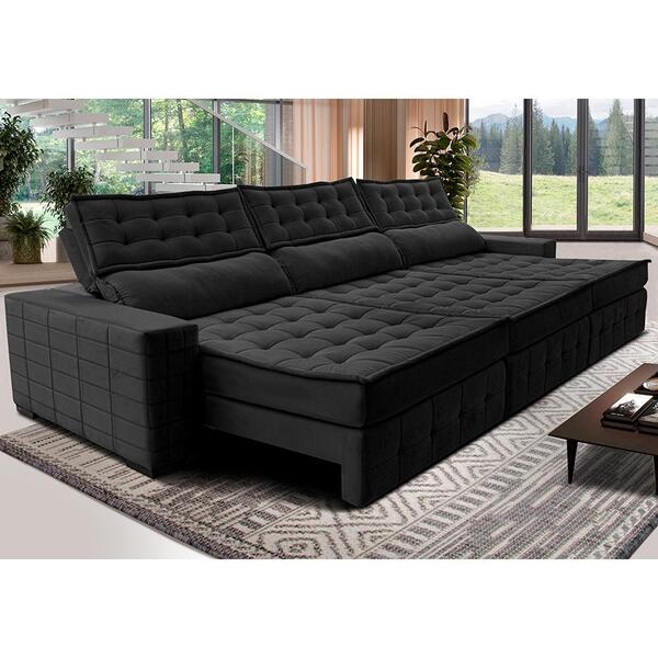 Sofá Retrátil E Reclinável 3,85m Cama Inbox Big Puffer Com So