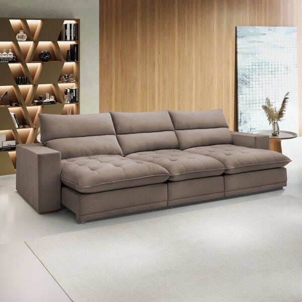 Sofá Retrátil E Reclinável 320cm Martinho Veludo Yescasa Bege