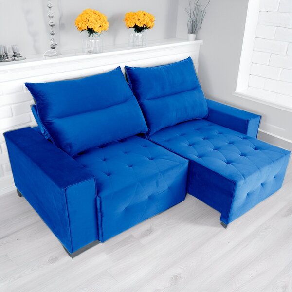 Sofá Retrátil E Reclinável 3 Lugares 180 Cm Itália Azul Marin