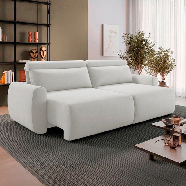 Sofá Retrátil E Reclinável 3 Lugares 180cm Em Linho City Cru