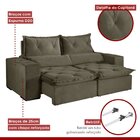 Sofá Retrátil E Reclinável 3 Lugares 195cm Mônaco K49  Bege E