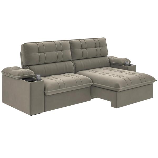 Sofá Retrátil E Reclinável 3 Lugares 2,10m C/ Porta Copos Sli