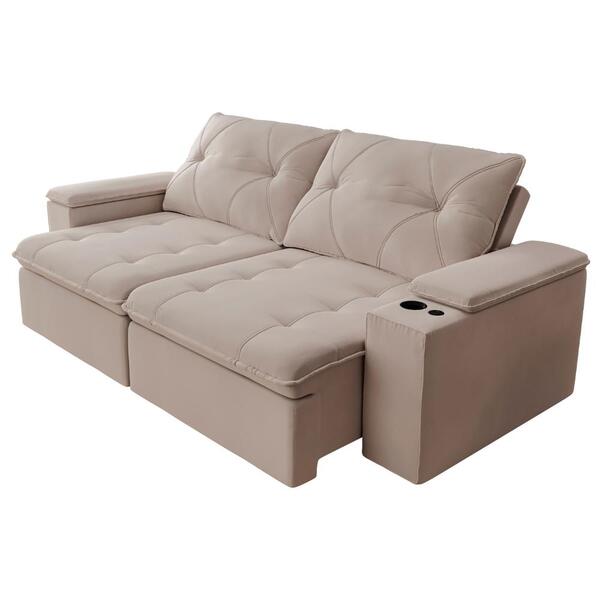 Sofá Retrátil E Reclinável 3 Lugares 2,12m C/ Porta Copos Ent