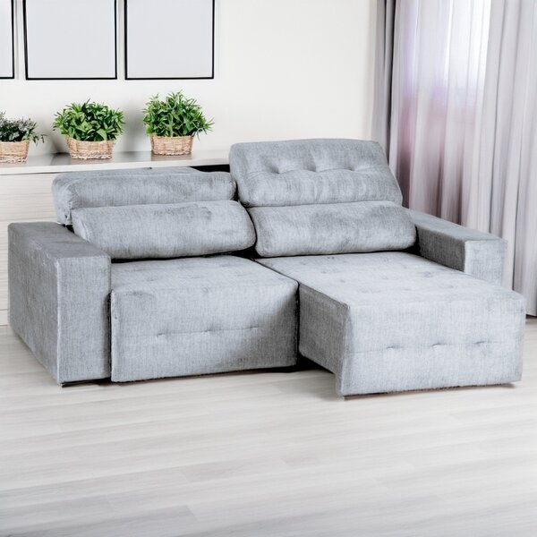 Sofá Retrátil E Reclinável 3 Lugares 200 Cm Atlas Prata