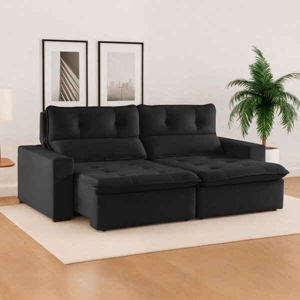 Sofá Retrátil E Reclinável 3 Lugares 200cm Beny Preto