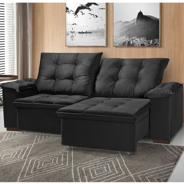 Sofá Retrátil E Reclinável 3 Lugares 200cm Cianita  Preto