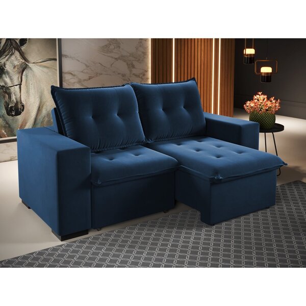 Sofá Retrátil E Reclinável 3 Lugares 200cm Veludo Power Azul