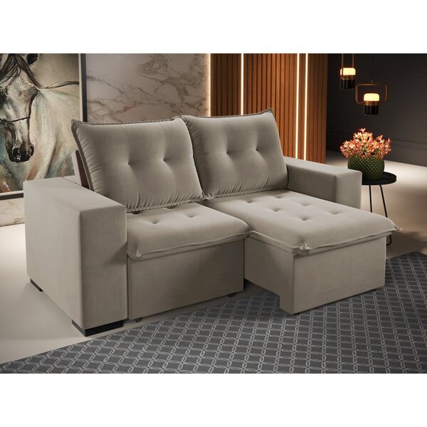 Sofá Retrátil E Reclinável 3 Lugares 200cm Veludo Power Pérola