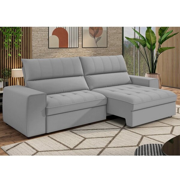 Sofá Retrátil E Reclinável 3 Lugares 211cm Barcelona  Cinza