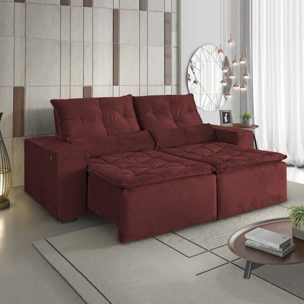 Sofá Retrátil E Reclinável 3 Lugares 230cm Macaé  Vermelho