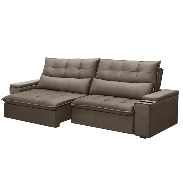 Sofá Retrátil E Reclinável 3 Lugares 230cm Robem Porta Copos