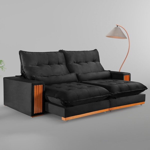 Sofá Retrátil E Reclinável 3 Lugares 230cm Santorini Preto