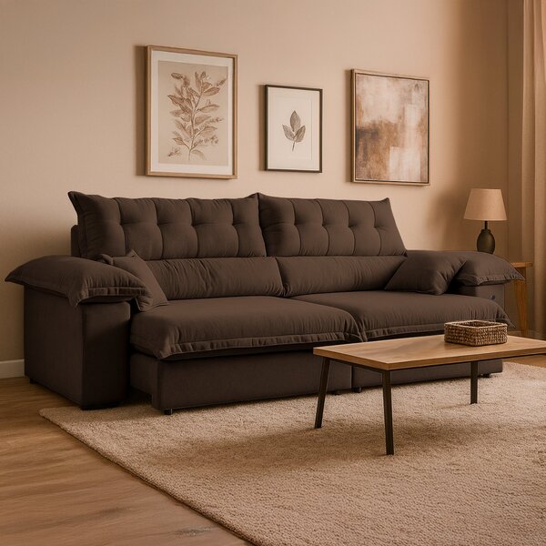 Sofá Retrátil E Reclinável 3 Lugares 260cm Boucle Ravena Marr