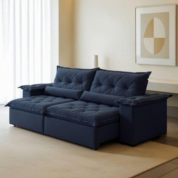 Sofá Retrátil E Reclinável 3 Lugares 290cm Ouro Preto  Veludo