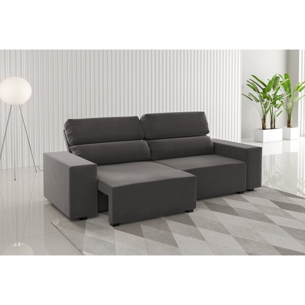 Sofá Retrátil E Reclinável 3 Lugares 2m Veludo Lion Grafite