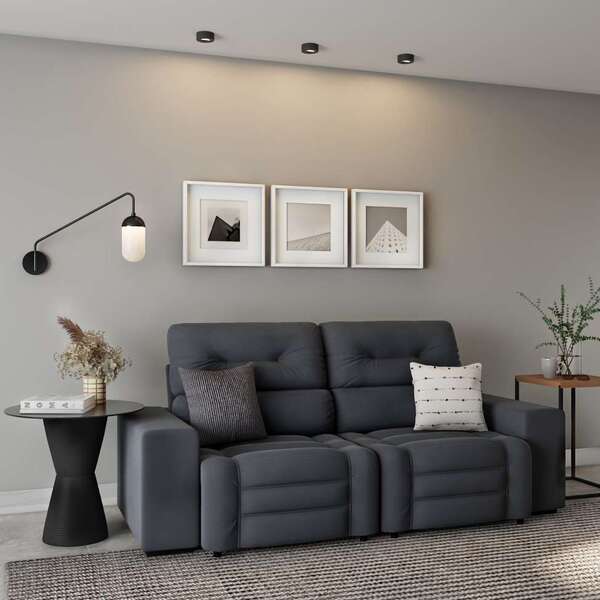 Sofá Retrátil E Reclinável 3 Lugares Brígida Suede Grafite