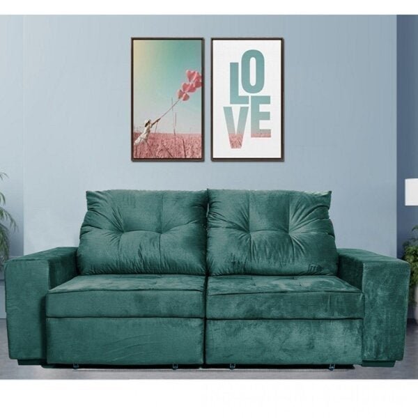 Sofá Retrátil E Reclinável 3 Lugares Com Baú  Verde