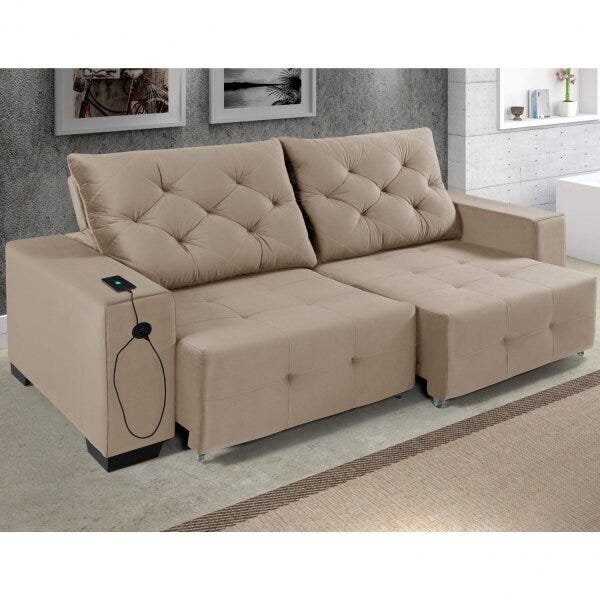 Sofá Retrátil E Reclinável 3 Lugares Com Carregador Usb Londr