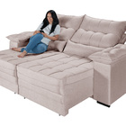 Sofá Retrátil E Reclinavel 3 Lugares Em Linho Braços Almofada