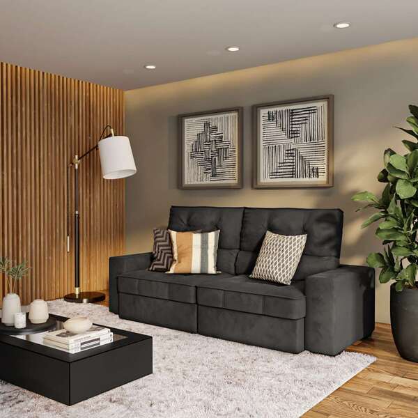 Sofá Retrátil E Reclinável 3 Lugares Europa Suede Cinza