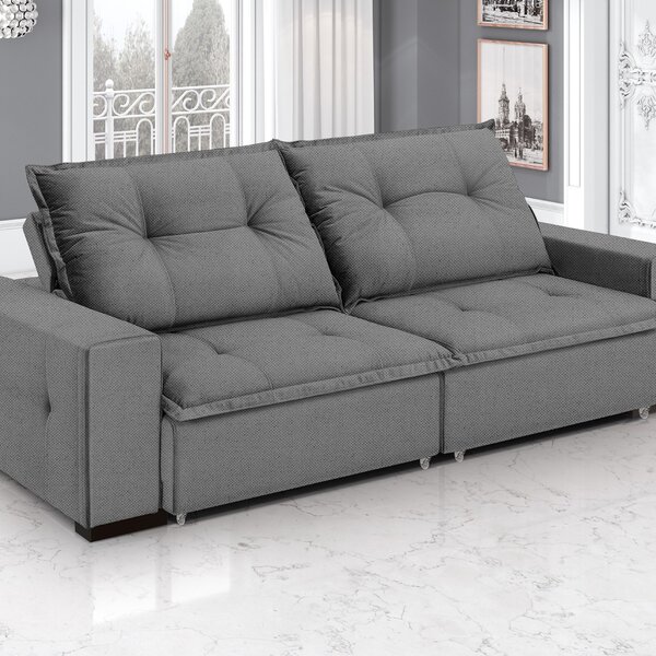 Sofá Retrátil E Reclinável 3 Lugares Linho Aquarius 200cm Gra