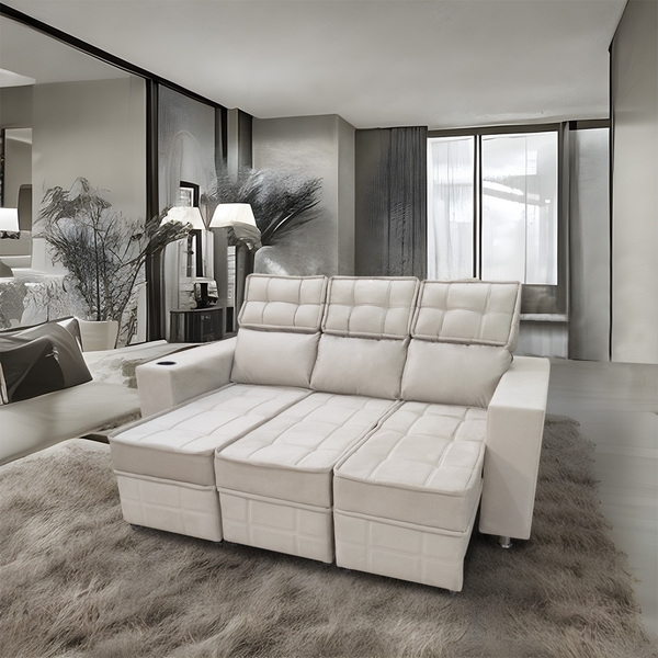 Sófa Retrátil E Reclinável 3 Lugares Londres 2.10 Veludo Bege