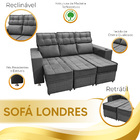 Sófa Retrátil E Reclinável 3 Lugares Londres 2.10 Veludo Cinz