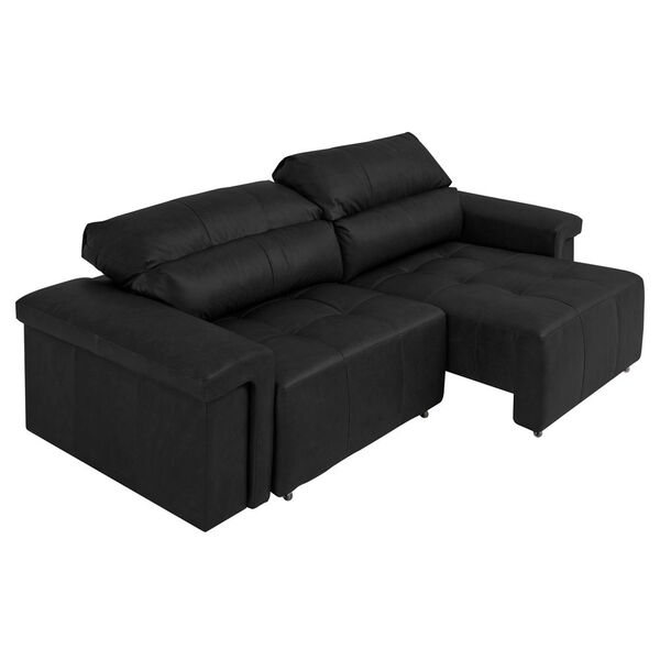 Sofá Retrátil E Reclinável 3 Lugares Maitê 226 Cm Couro Preto
