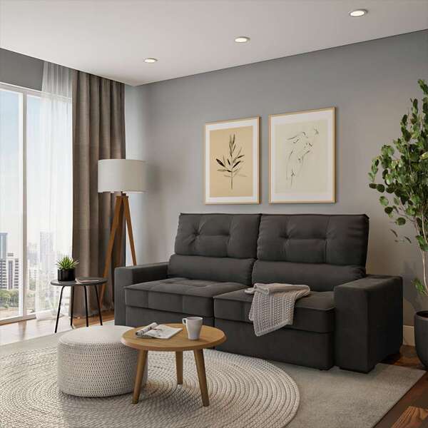Sofá Retrátil E Reclinável 3 Lugares Zafira Suede Cinza