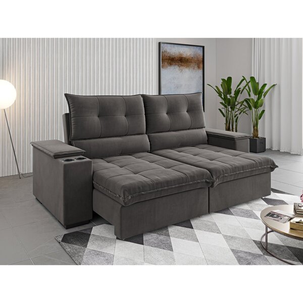 Sofá Retrátil E Reclinável 4 Lugares 2,3m Veludo Horus Grafite