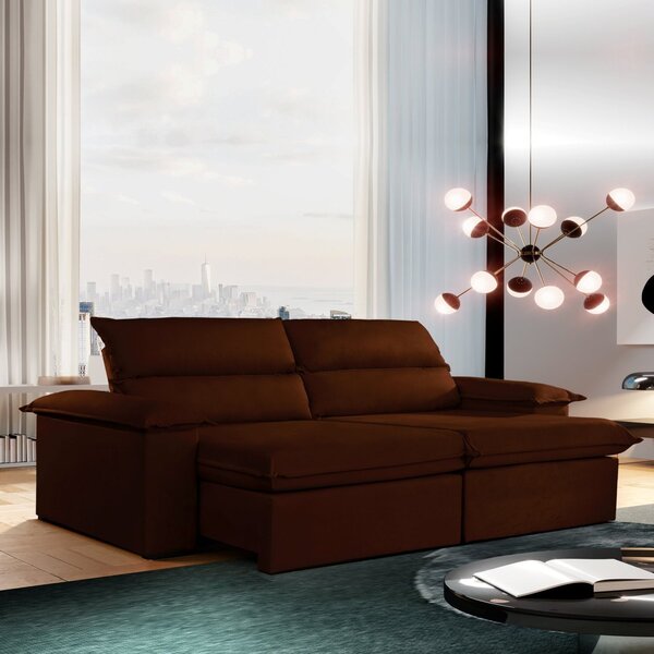 Sofá Retrátil E Reclinável 4 Lugares 220cm Vanilla  Veludo Ma