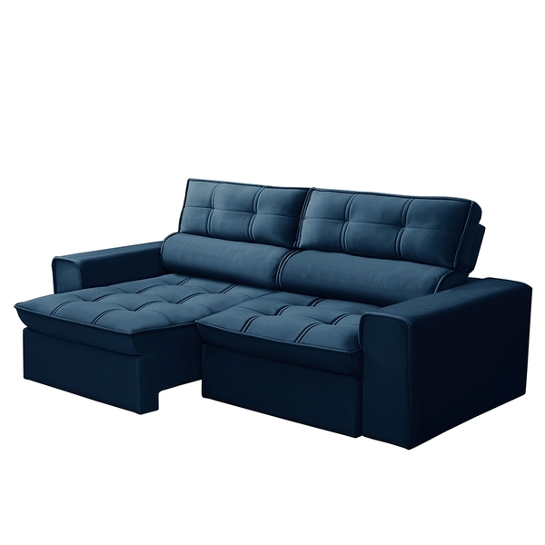 Sofá Retrátil E Reclinável 4 Lugares 240cm Welton Veludo Azul