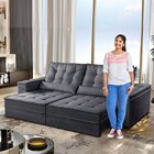 Sofá Retrátil E Reclinável 4 Lugares 250cm Tato  Veludo Grafi