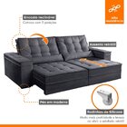 Sofá Retrátil E Reclinável 4 Lugares 250cm Tato  Veludo Grafi