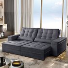 Sofá Retrátil E Reclinável 4 Lugares 250cm Tato  Veludo Grafi