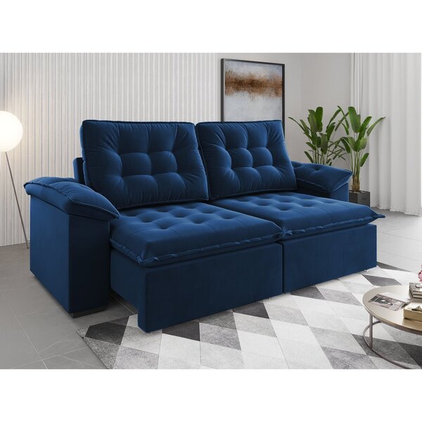 Sofá Retrátil E Reclinável 4 Lugares 250cm Veludo Detroit Azul