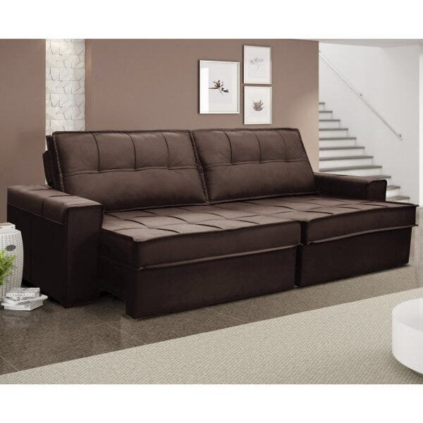 Sofá Retrátil E Reclinável 4 Lugares 270cm Iduna Marrom