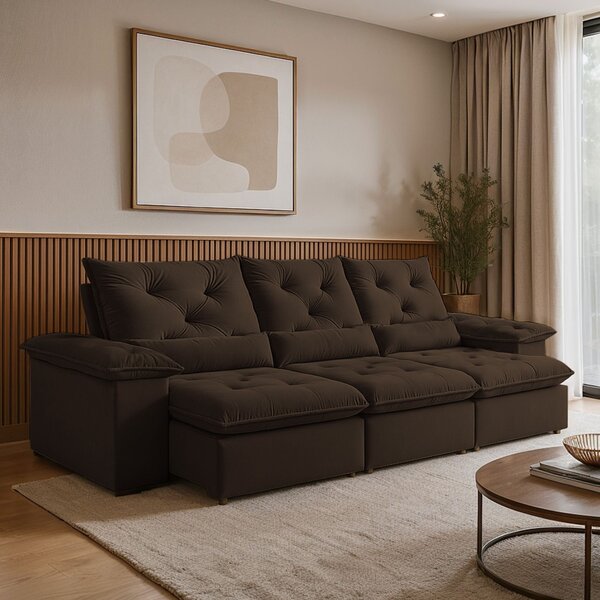 Sofá Retrátil E Reclinável 4 Lugares 270cm Londres Plus Marrom