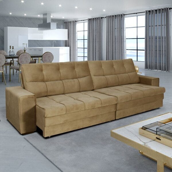 Sofá Retrátil E Reclinável 4 Lugares 286cm Ascana Bege