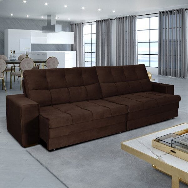 Sofá Retrátil E Reclinável 4 Lugares 286cm Ascana  Marrom