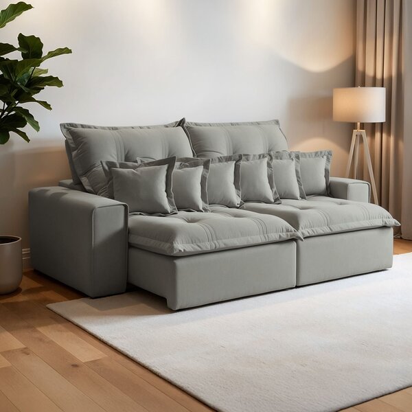 Sofá Retrátil E Reclinável 4 Lugares 290cm 6 Almofadas Dubai