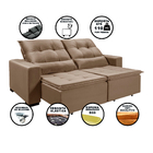 Sofá Retrátil E Reclinável 4 Lugares Chicago 2,50m Veludo Beg