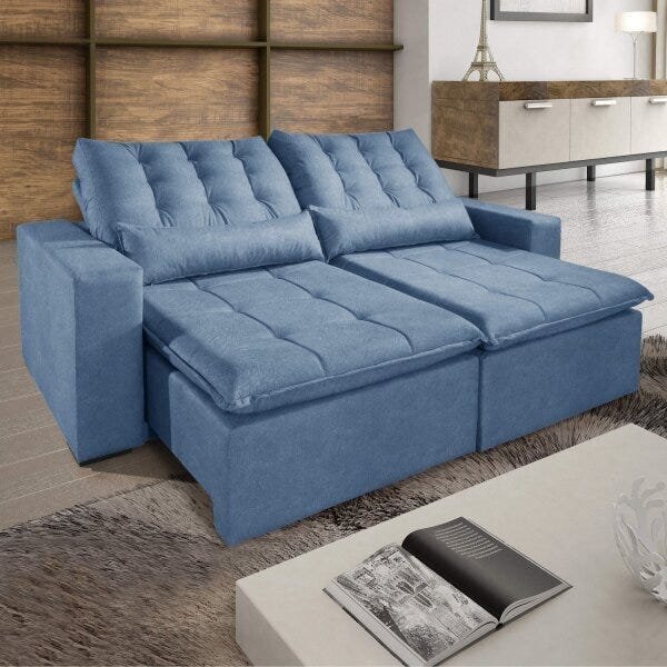 Sofá Retrátil E Reclinável 4 Lugares Com Almofadas Suzano  Az