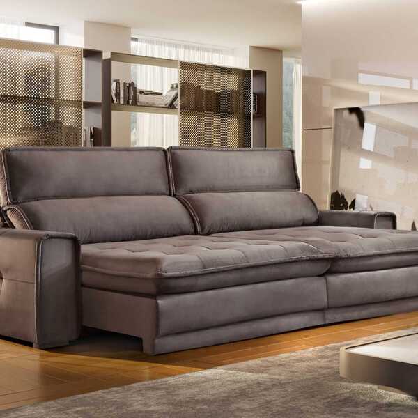 Sofá Retrátil E Reclinável 4 Lugares Fascínio Veludo Tabaco