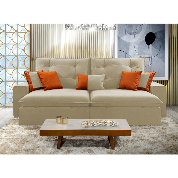 Sofá Retrátil E Reclinável 4 Lugares Rubi 2,50m - Suede Bege