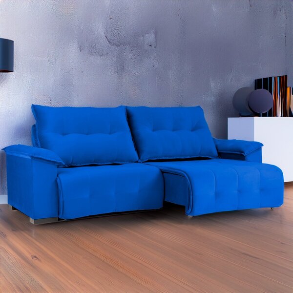 Sofá Retrátil E Reclinável 5 Lugares 270 Cm Maserati Azul Mar