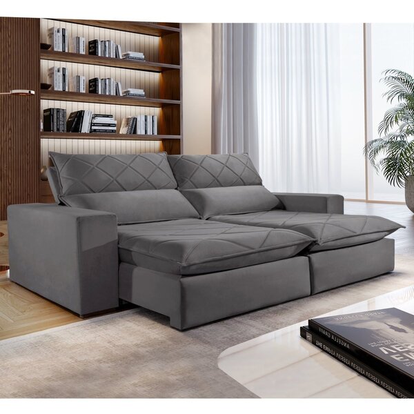 Sofa Retrátil E Reclinável 5 Lugares 290cm Porto Veludo  Cinza