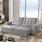 Sofá Retrátil E Reclinável 5 Lugares 290cm Tato  Veludo Cinza