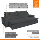 Sofá Retrátil E Reclinável 5 Lugares Agatha  Veludo Grafite