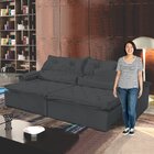 Sofá Retrátil E Reclinável 5 Lugares Agatha  Veludo Grafite